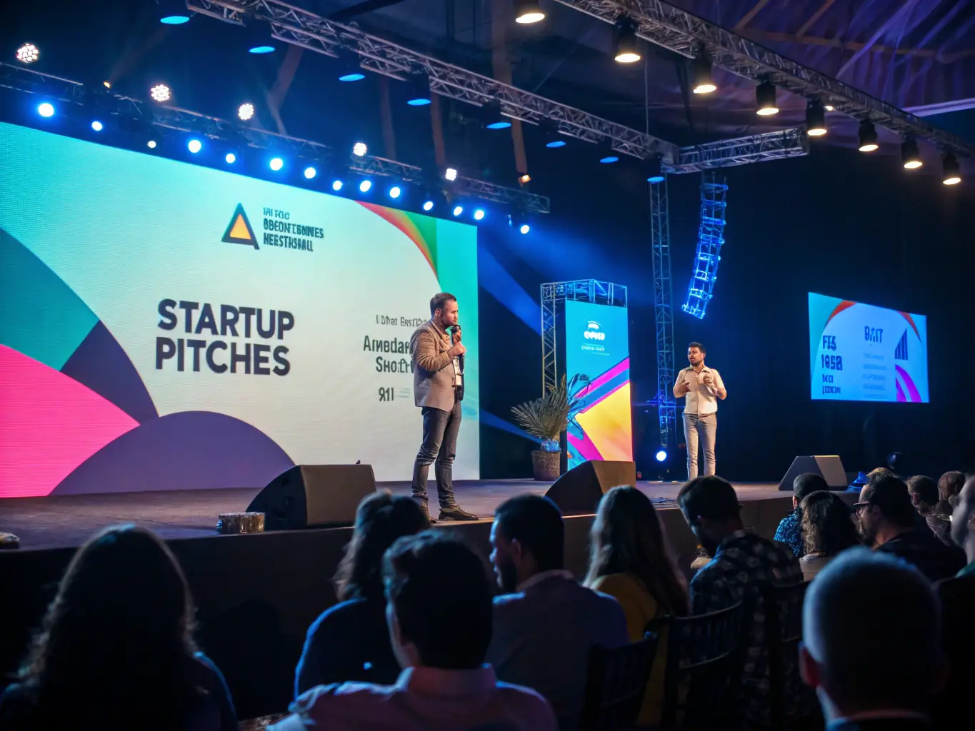 A visually appealing image of a startup showcase event, featuring entrepreneurs pitching their ideas to potential investors in a vibrant and engaging setting.